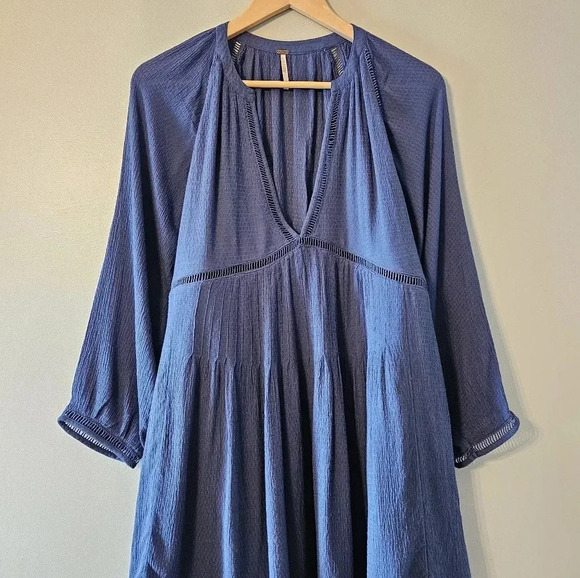 Free People Go Lightly Swing Babydoll Boho Blue  Women's Mini Dress Size Small. - Picture 6 of 16